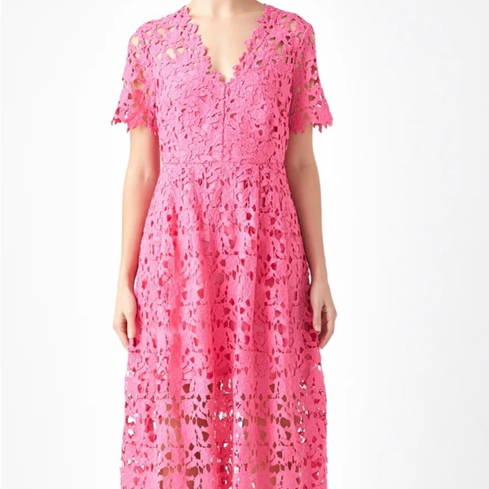 Endless Rose Pink All Over Lace Midi Dress